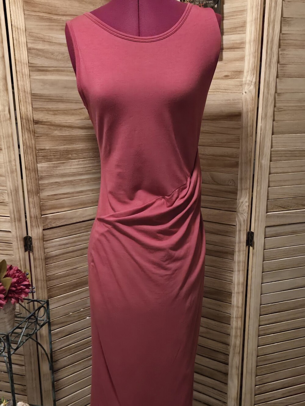 Peruvian Connection S Dark Pink Sleeveless Ruched Dress